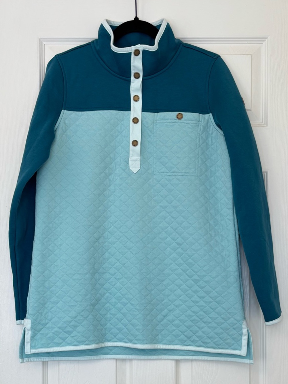 L.L. Bean Cotton Blend Quilted Mockneck Tunic Colorblock Sweatshirt